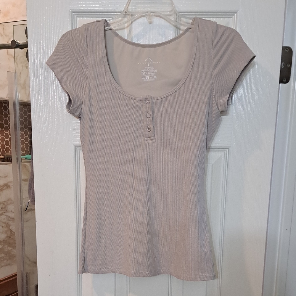 Klassy Network Tan Fitted Cap Sleeve T-Shirt